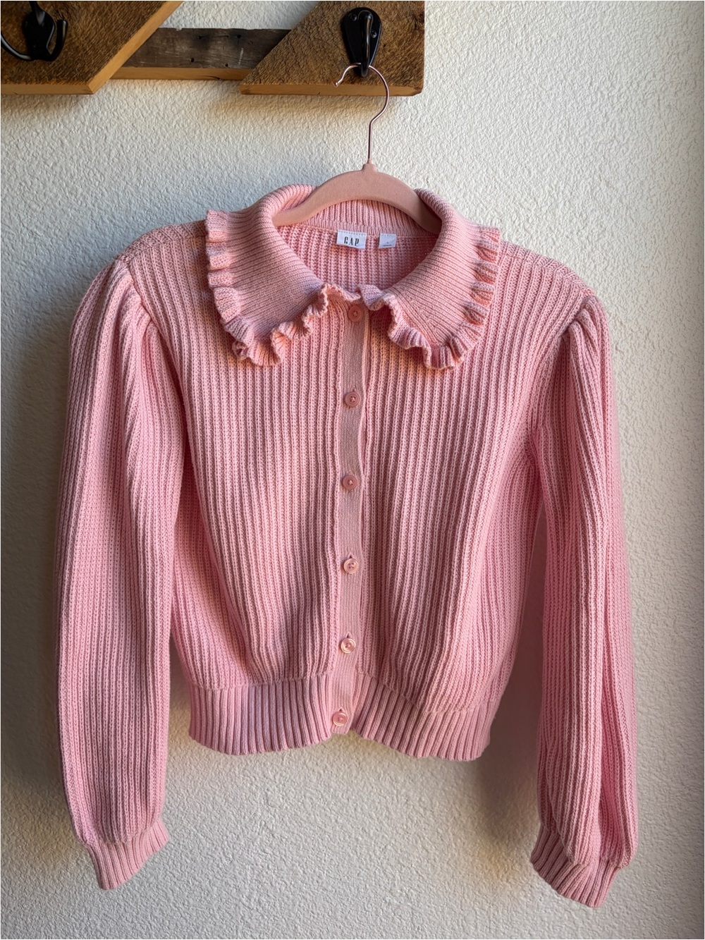 Gap Baby Pink Ruffled Peter Pan Collar Cardigan Large
